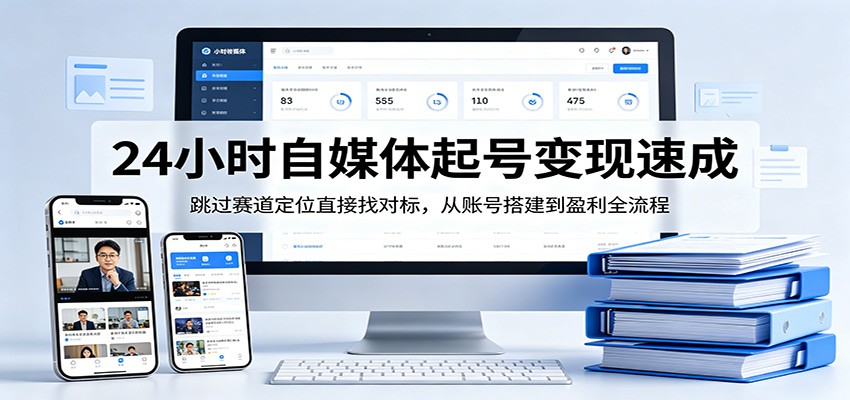 24小时自媒体起号变现速成，跳过赛道定位直接找对标，从账号搭建到盈利全流程-搞钱利器