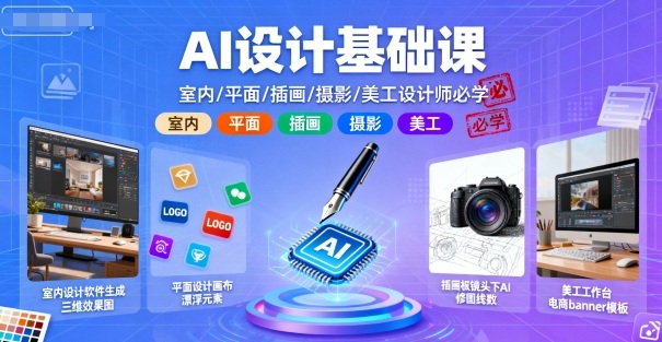 AI设计基础课，室内、平面、插画、摄影、美工设计师必学的-搞钱利器