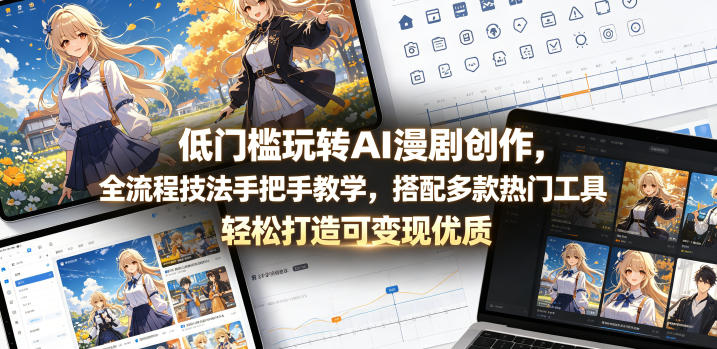 低门槛玩转AI漫剧创作，全流程技法手把手教学，搭配多款热门工具，轻松打造可变现优质作品-搞钱利器