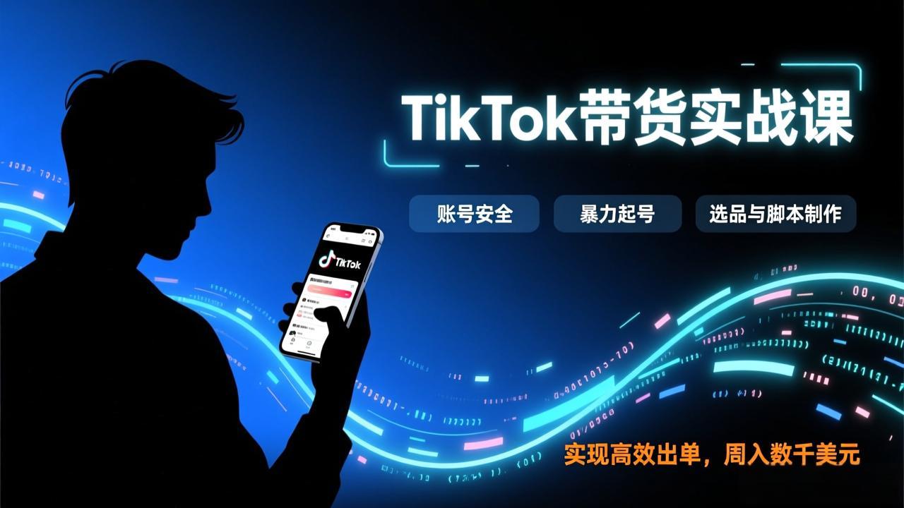 TikTok带货实战课，涵盖账号安全、暴力起号、选品与脚本制作，实现高效出单，周入数千美元-搞钱利器