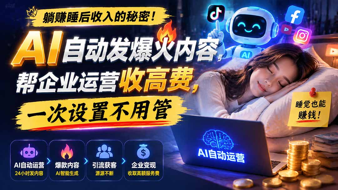 躺赚睡后收入的秘密！AI 自动发爆火内容，帮企业运营收高费，一次设置不用管【原创双语字幕】-搞钱利器
