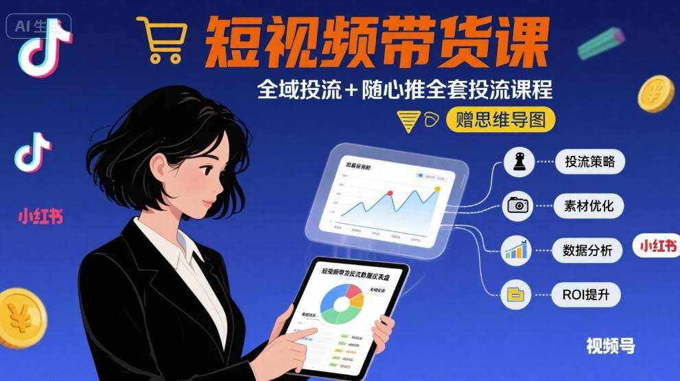 最新短视频带货课，全域投流+随心推全套投流课程+思维导图-搞钱利器