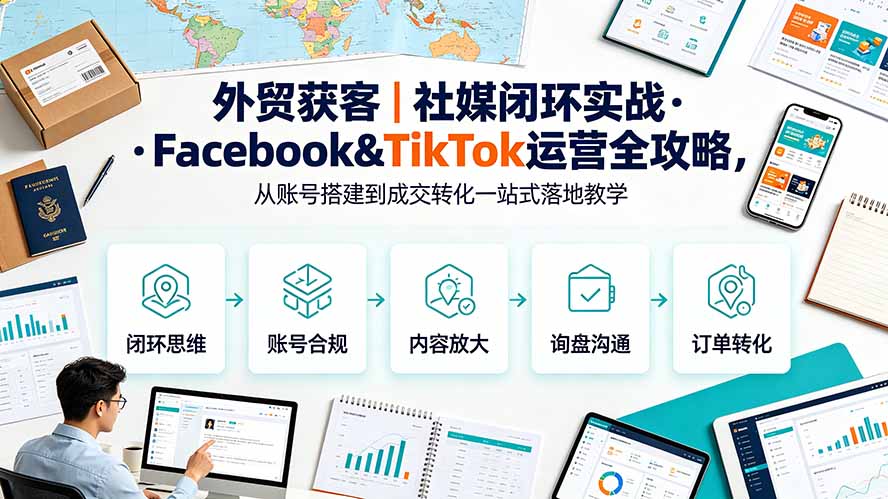 外贸获客｜社媒闭环实战·Facebook&TikTok运营全攻略，从账号搭建到成交转化一站式落地教学-搞钱利器