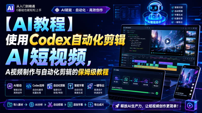 【AI教程】使用Codex自动化剪辑AI短视频，AI视频制作与自动化剪辑的保姆级教程-搞钱利器