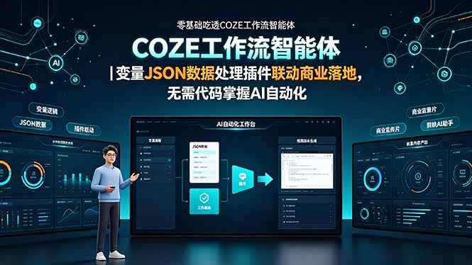 零基础吃透COZE工作流智能体｜变量JSON数据处理插件联动商业落地，无需代码掌握AI自动化-搞钱利器