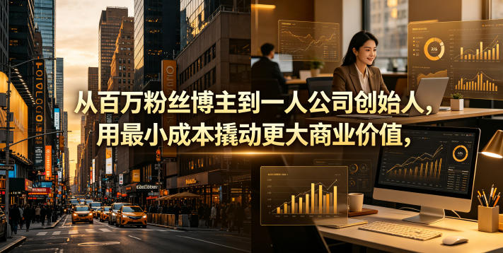 从百万粉丝博主到一人公司创始人，用最小成本撬动更大商业价值-搞钱利器