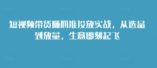 短视频带货随心推投放实战，从选品到放量，生意即刻起飞-搞钱利器