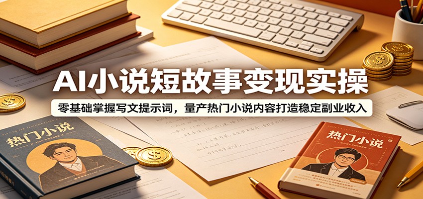AI小说短故事变现实操：零基础掌握写文提示词，量产热门小说内容打造稳定副业收入-搞钱利器