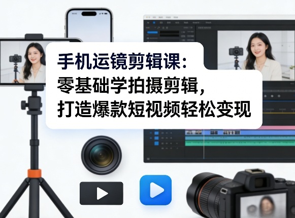 手机运镜剪辑课：零基础学拍摄剪辑，打造爆款短视频轻松变现-搞钱利器