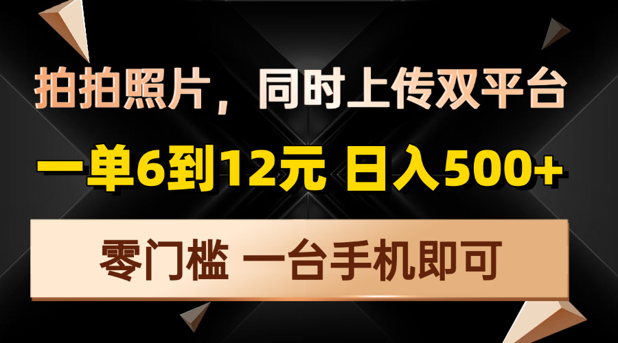 拍拍照片，同时上传双平台，一单6到12元，轻轻松松日入500+，零门槛，…-搞钱利器