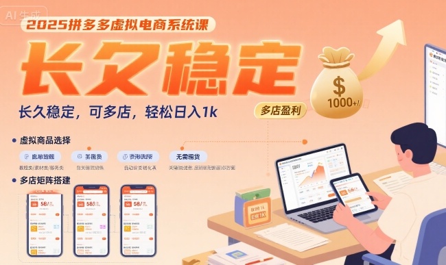 2025拼多多虚拟电商系统课，长久稳定，可多店，轻松日入1k-搞钱利器