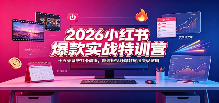 2026小红书爆款实战特训营：十五天系统打卡训练，吃透短视频爆款底层变现逻辑-搞钱利器