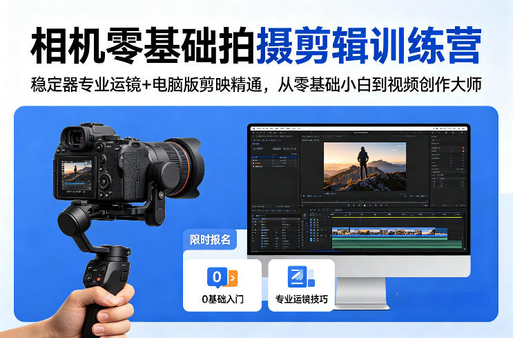 相机零基础拍摄剪辑训练营：稳定器专业运镜+电脑版剪映精通，从零基础小白到视频创作大师-搞钱利器