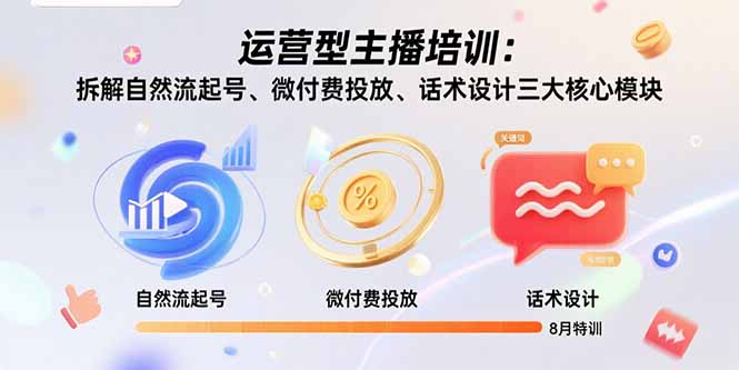 运营型主播培训：拆解自然流起号、微付费投放、话术设计三大核心模块-8月-搞钱利器