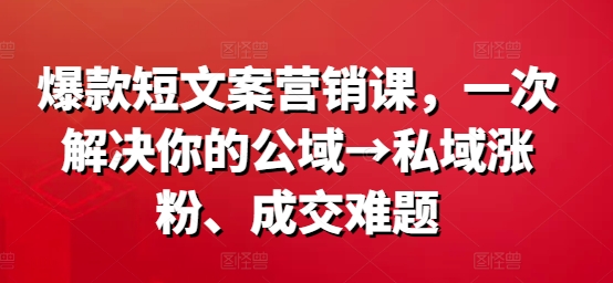 爆款短文案营销课，一次解决你的公域→私域涨粉、成交难题-搞钱利器