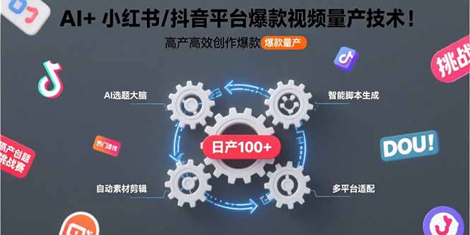 AI+小红书/抖音平台爆款视频量产技术：高产高效创作爆款视频！-搞钱利器