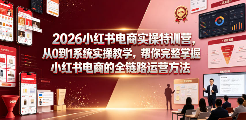 2026小红书电商实操特训营，从0到1系统实操教学，帮你完整掌握小红书电商的全链路运营方法-搞钱利器