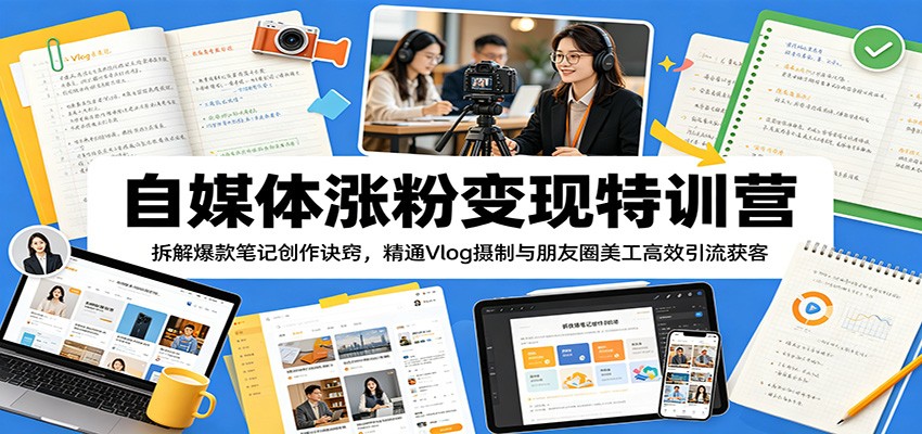 自媒体涨粉变现特训营：拆解爆款笔记创作诀窍，精通Vlog摄制与朋友圈美工高效引流获客-搞钱利器