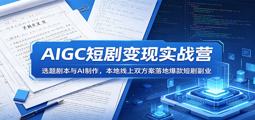 AIGC短剧变现实战营：选题剧本与AI制作，本地线上双方案落地爆款短剧副业-搞钱利器