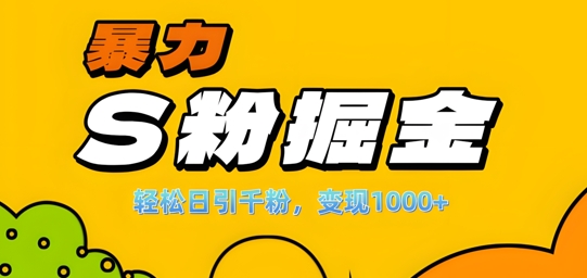 单人单机日引千粉，变现1k+，S粉流量掘金计划攻略【揭秘】-搞钱利器