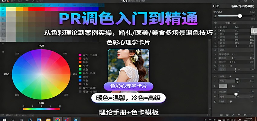 PR调色入门到精通：从色彩理论到案例实操，婚礼/医美/美食多场景调色技巧-搞钱利器