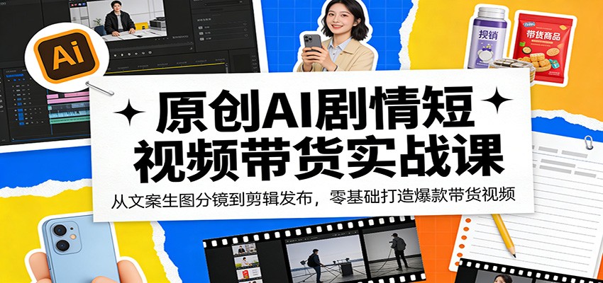 原创AI剧情短视频带货实战课：从文案生图分镜到剪辑发布，零基础打造爆款带货视频-搞钱利器