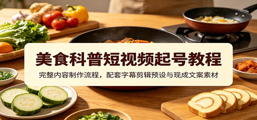 美食科普短视频起号教程：完整内容制作流程，配套字幕剪辑预设与现成文案素材-搞钱利器