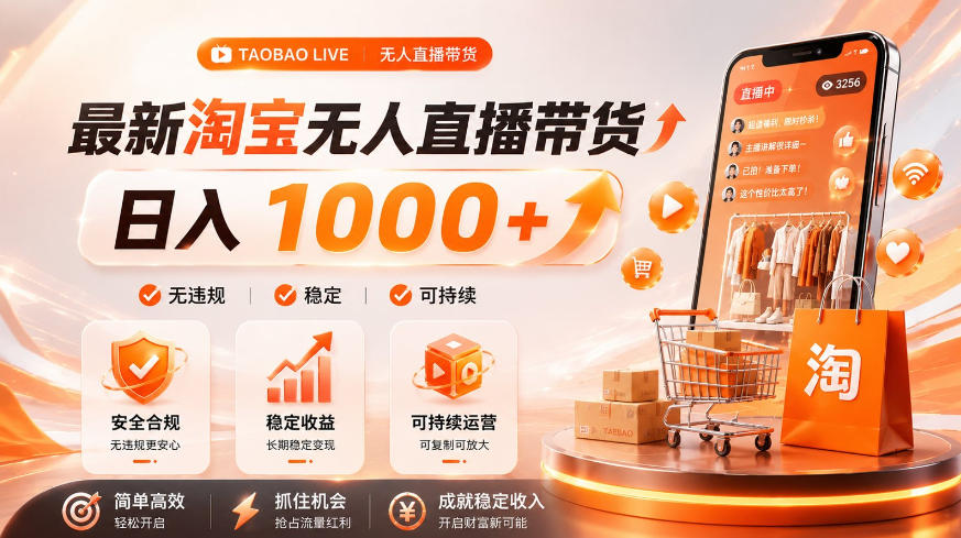 拒绝死工资！淘宝无人直播，让你睡觉都在进账，单设备日入1k+普通人的变现蓝海【揭秘】-搞钱利器