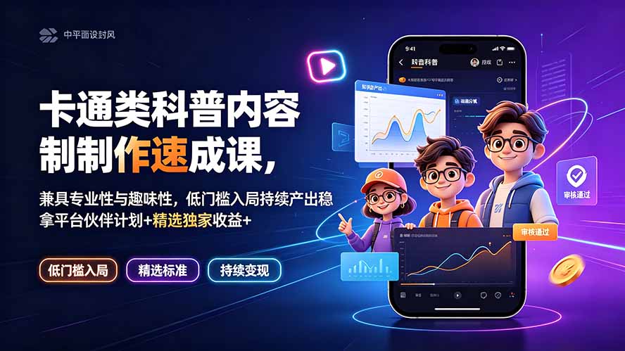 卡通类科普内容制作速成课,兼具专业性与趣味性,低门槛入局持续产出稳拿平台伙伴计划+精选独家收益-搞钱利器