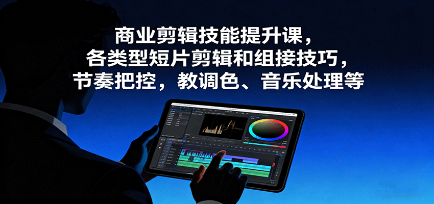 商业剪辑技能提升课，各类型短片剪辑和组接技巧，节奏把控，教调色、音乐处理等-搞钱利器