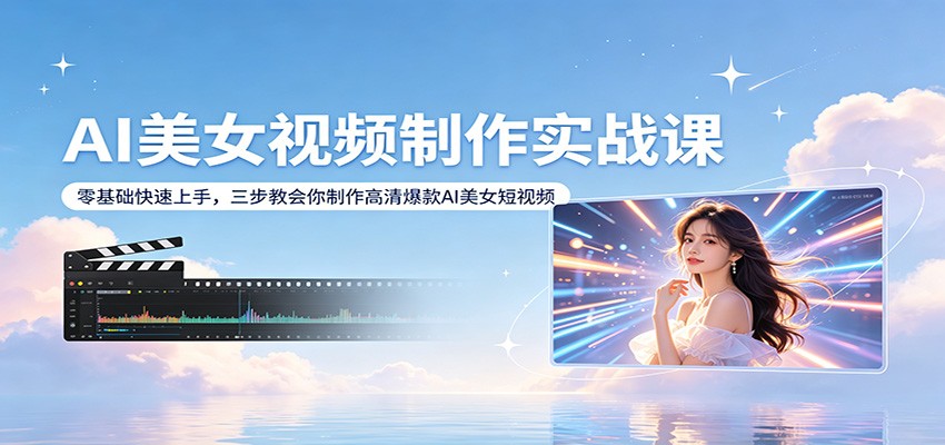 AI美女视频制作实战课:零基础快速上手,三步教会你制作高清爆款AI美女短视频-搞钱利器