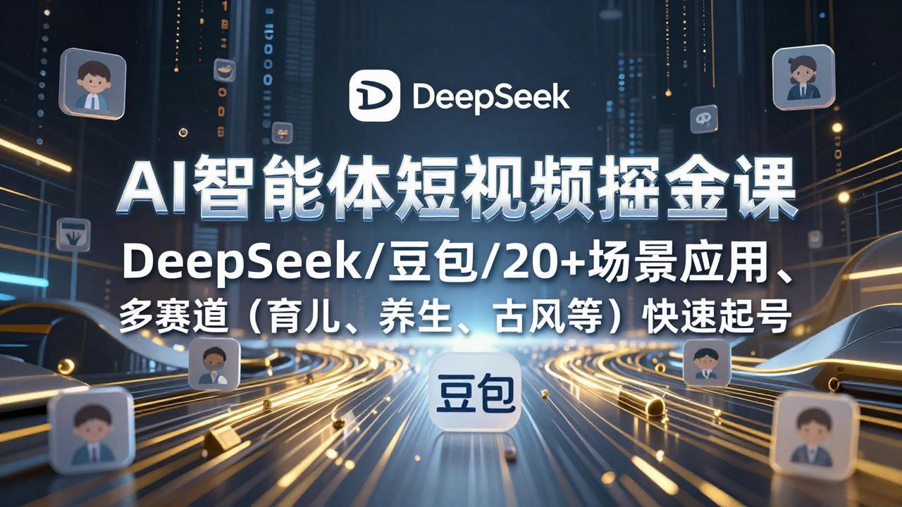 AI智能体短视频掘金课，DeepSeek/豆包/20+场景应用、多赛道(育儿、养生、古风等-搞钱利器