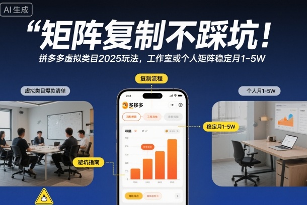 矩阵复制不踩坑！拼多多虚拟类目2025玩法，工作室或者个人矩阵稳定月1-5W【揭秘】-搞钱利器