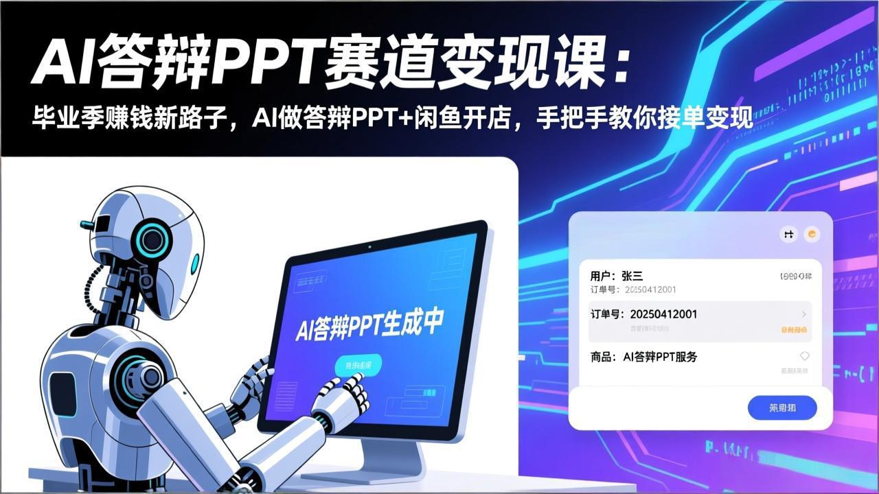 AI答辩PPT赛道变现课：毕业季赚钱新路子，AI做答辩PPT+闲鱼开店，手把手教你接单变现-搞钱利器