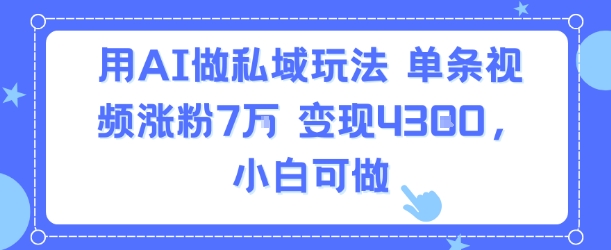 用AI做私域玩法，单条视频涨粉7W变现4.3k，小白可做-搞钱利器