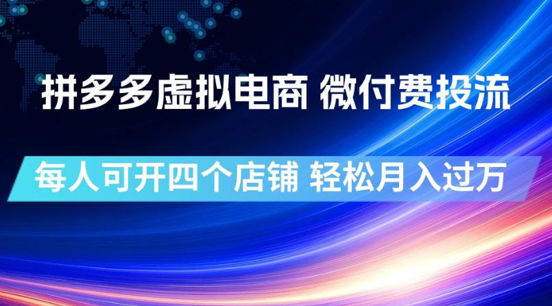 拼多多虚拟电商,微付费投流玩法,每人可开四个店,轻松月入过1W【揭秘】-搞钱利器