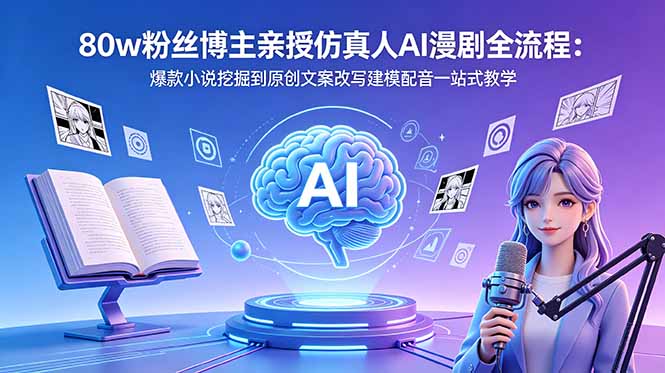 80w粉丝博主亲授仿真人AI漫剧全流程：爆款小说挖掘到原创文案改写建模配音一站式教学-搞钱利器