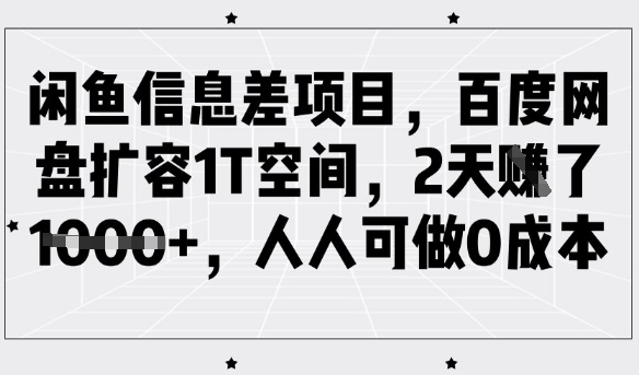 闲鱼信息差项目，百度网盘扩容1T空间，2天收益1k+，人人可做0成本-搞钱利器