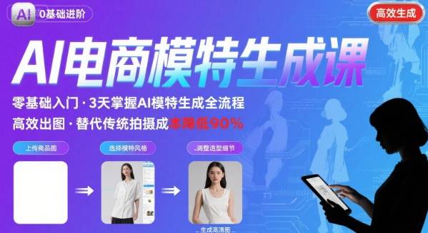 AI模特进阶课程，0基础高效生成逼真电商模特图-搞钱利器