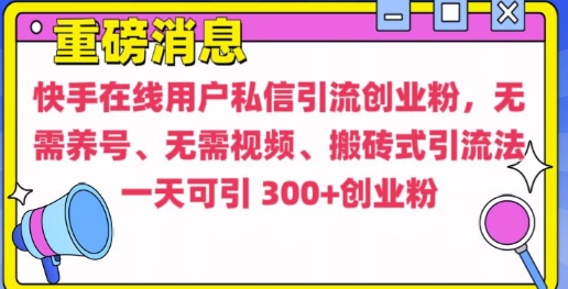 快手最新引流创业粉方法，无需养号、无需视频、搬砖式引流法【揭秘】-搞钱利器