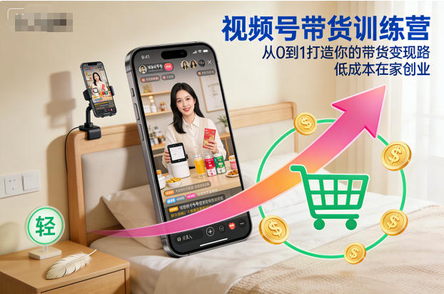视频号带货训练营,从0到1打造你的带货变现路,低成本在家创业-搞钱利器