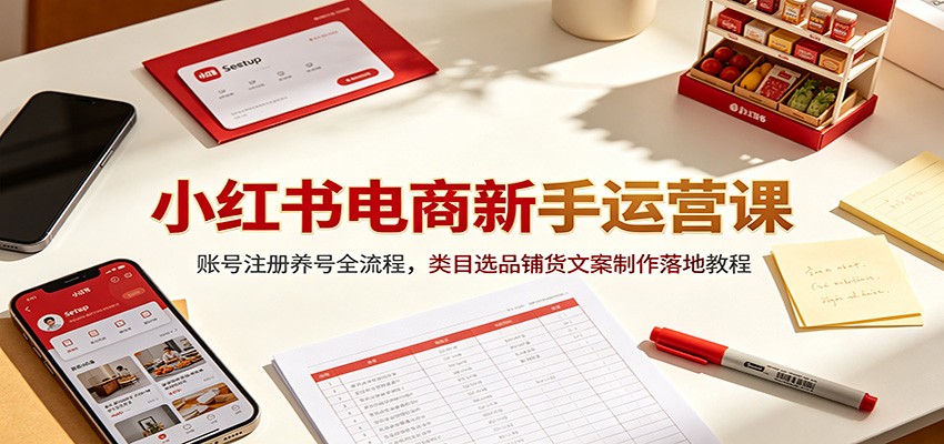 小红书电商新手运营课：账号注册养号全流程，类目选品铺货文案制作落地教程-搞钱利器