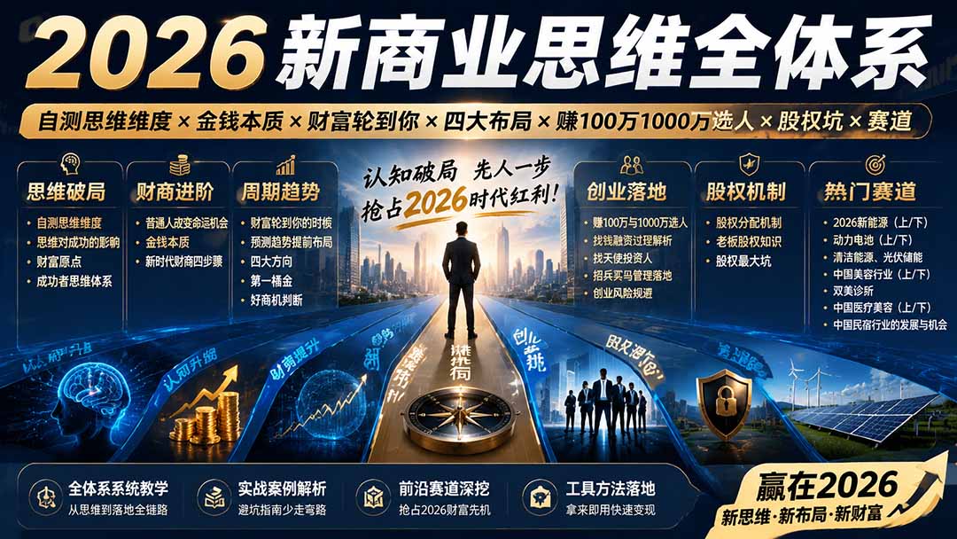 2026新商业思维全体系：自测思维维度×金钱本质×财富轮到你×四大布局×赚100万1000万选人×股权坑×赛道-搞钱利器