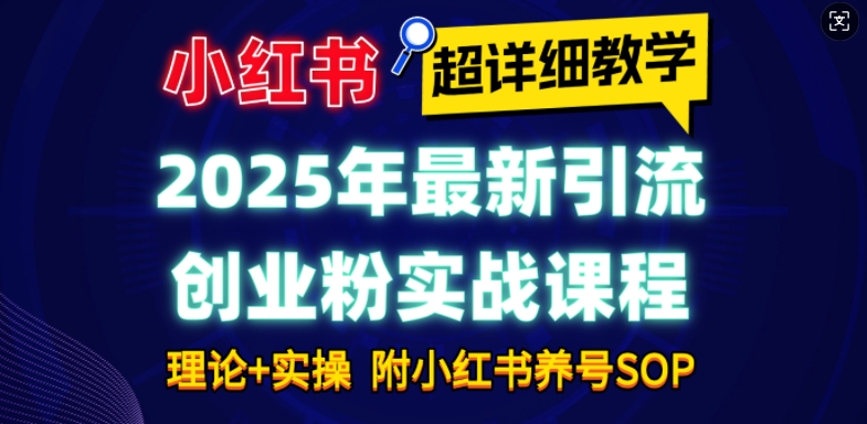 2025年最新小红书引流创业粉实战课程【超详细教学】小白轻松上手，月入1W+，附小红书养号SOP-搞钱利器