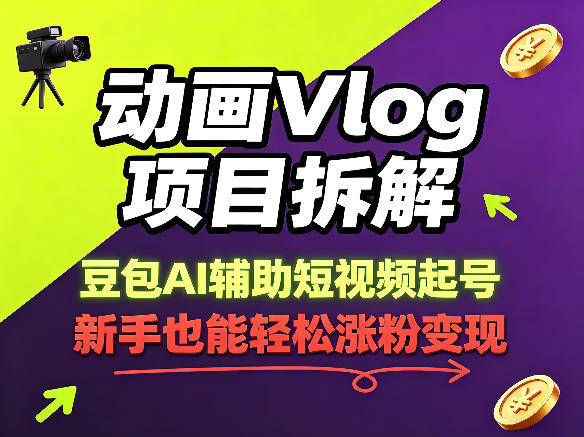 动画Vlog项目拆解，豆包AI辅助短视频起号，新手也能轻松涨粉，43条作品涨粉8.3W-搞钱利器