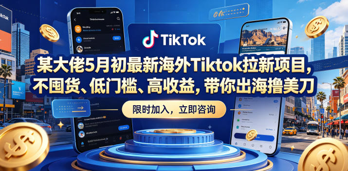 某大佬5月初最新海外Tiktok拉新项目，不囤货、低门槛、高收益，带你出海撸美刀-搞钱利器