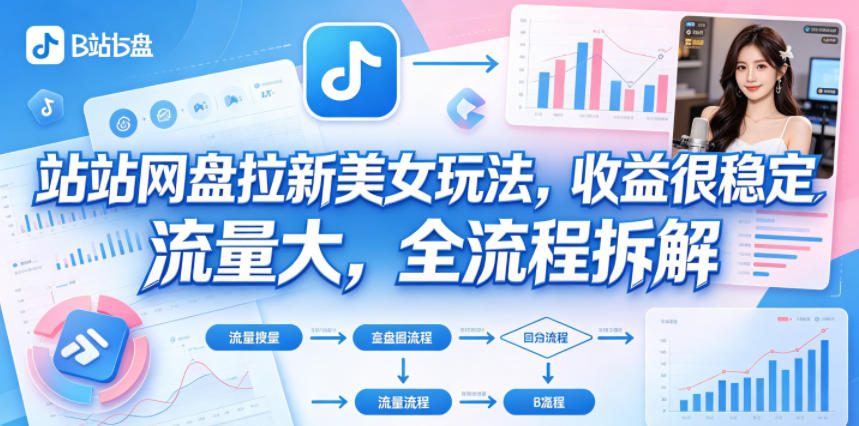 B站网盘拉新美女玩法，收益很稳定，流量大，全流程拆解-搞钱利器