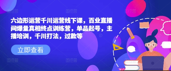 六边形运营千川运营线下课，百业直播间爆量真相终点训练营，单品起号，主播培训，千川打法，过款等-搞钱利器