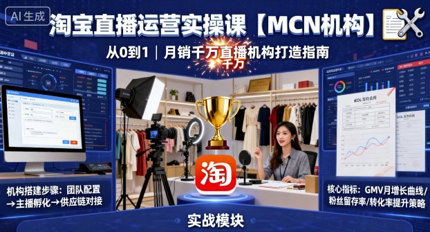淘宝直播运营实操课【MCN机构】，从0到1做一家月销千W的直播机构-搞钱利器