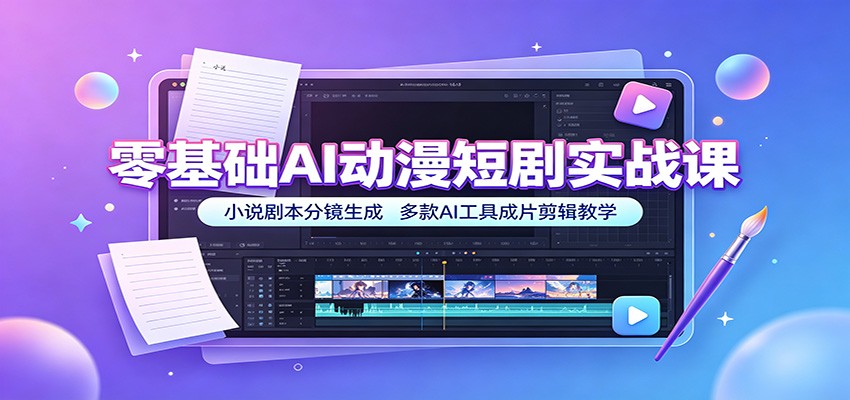 零基础AI动漫短剧实战课：小说剧本分镜生成，多款AI工具成片剪辑教学-搞钱利器